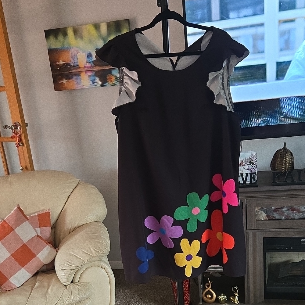 SHEIN Black Dress with Colorful Floral Design💞 SIZE 2X